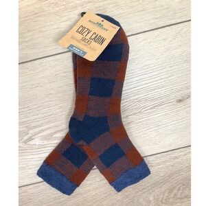 Northeast Outfitters Mens L (8-12.5) Cozy Cabin Buff Check Crew Socks Blue Brown